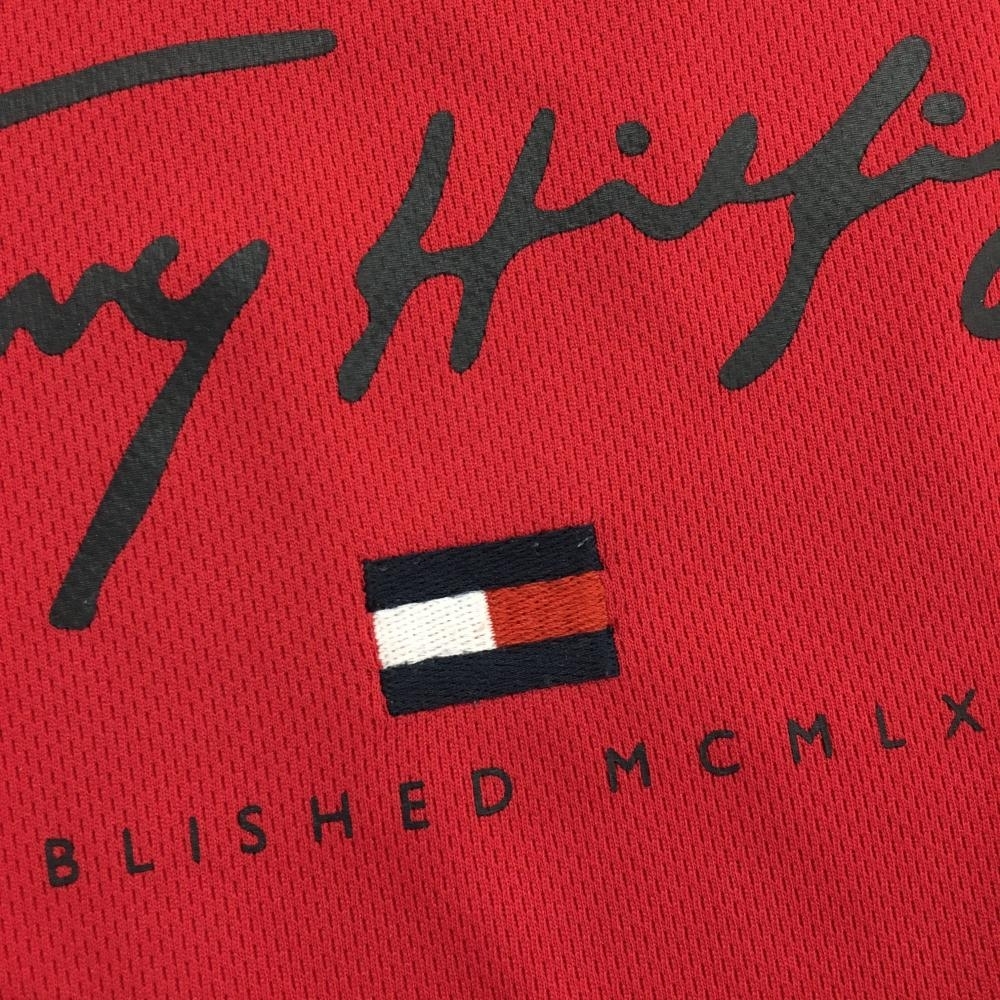 【超美品】トミーヒルフィガー 半袖ハイネックシャツ レッド ロゴプリント メンズ M ゴルフウェア 2021年モデル Tommy Hilfiger Golf_画像3