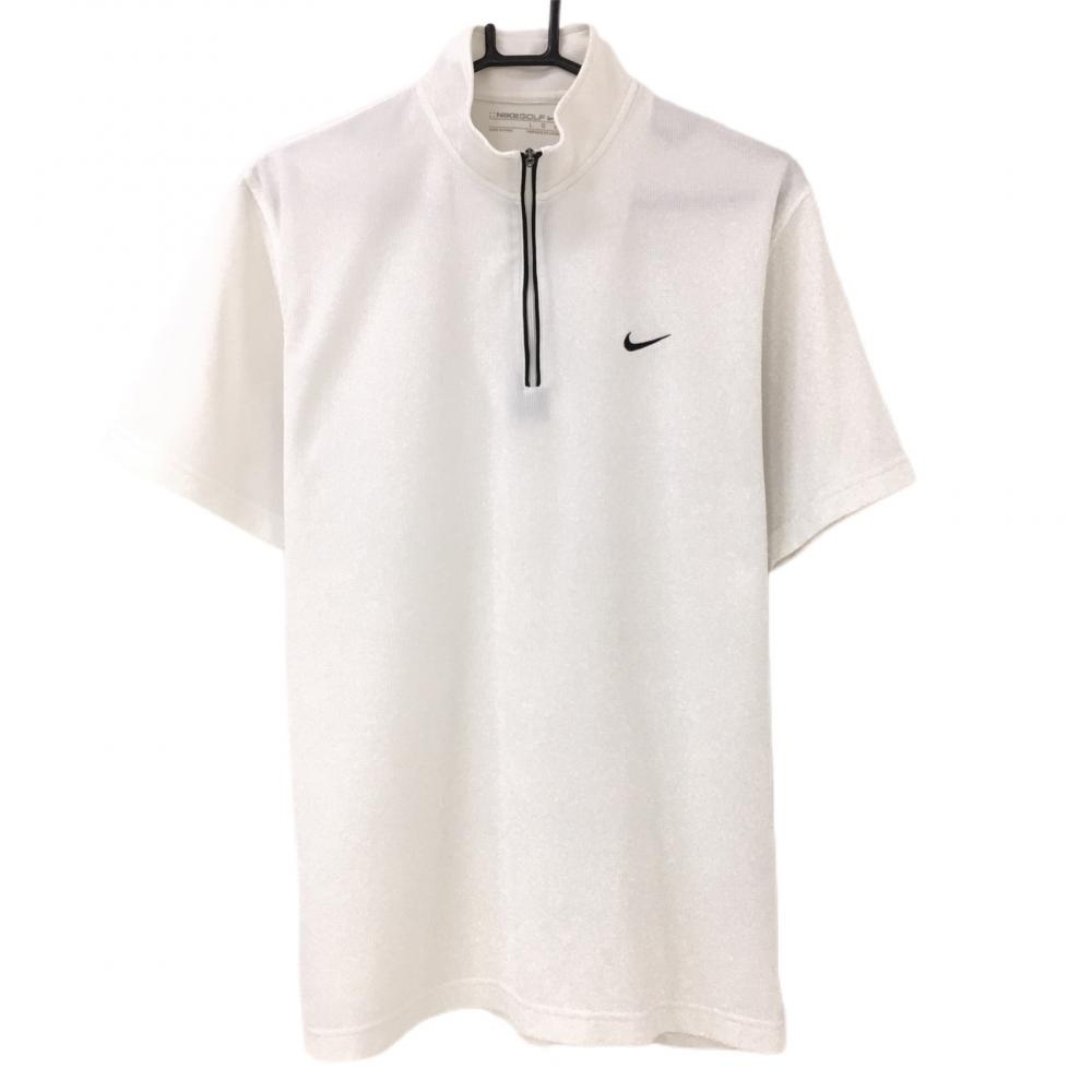  Nike короткий рукав с высоким воротником рубашка белый × чёрный тканый ткань Logo .... половина Zip мужской L Golf одежда NIKE