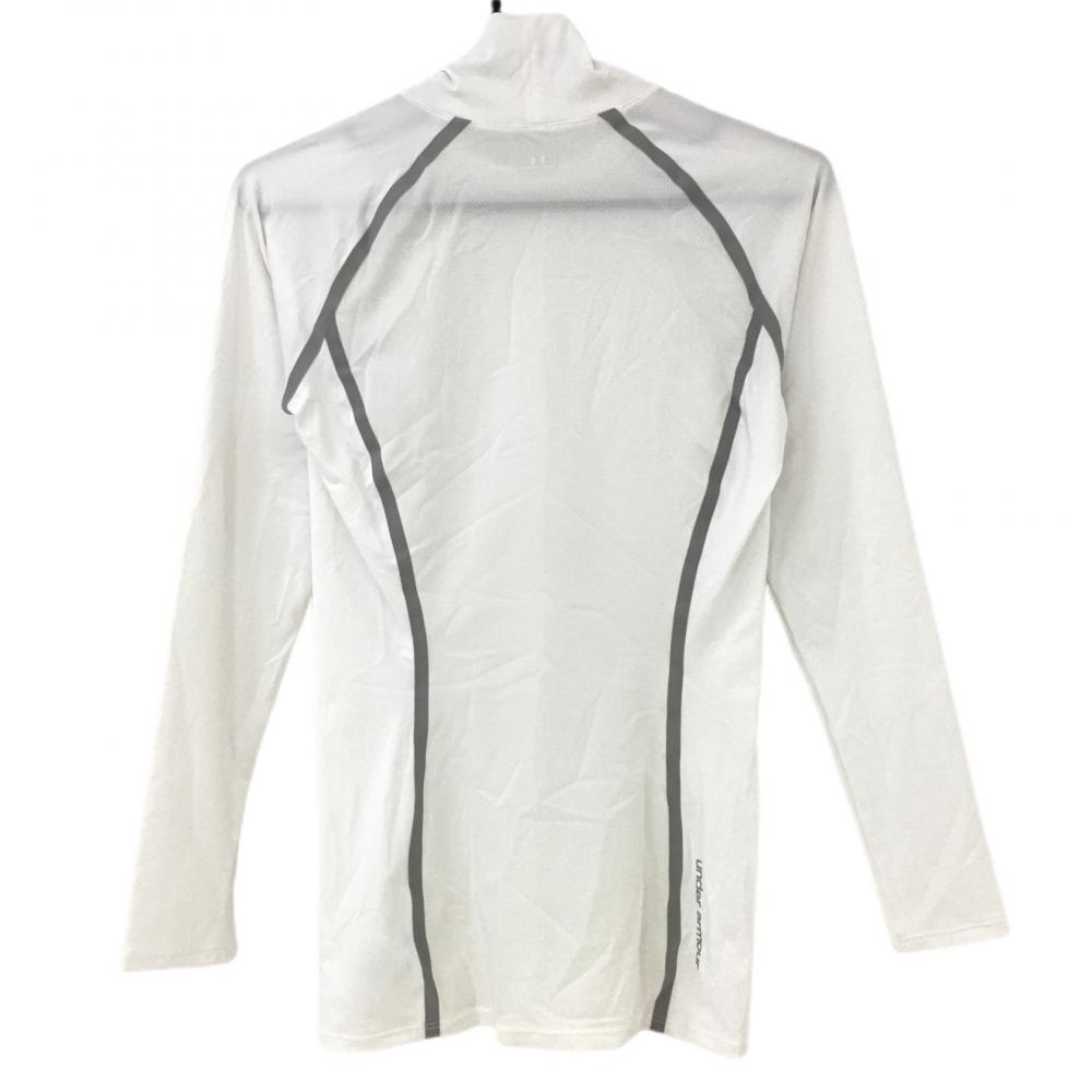 【超美品】アンダーアーマー インナーシャツ 白×シルバー ロゴプリント 一部メッシュ レディース LG ゴルフウェア UNDER ARMOURの画像2