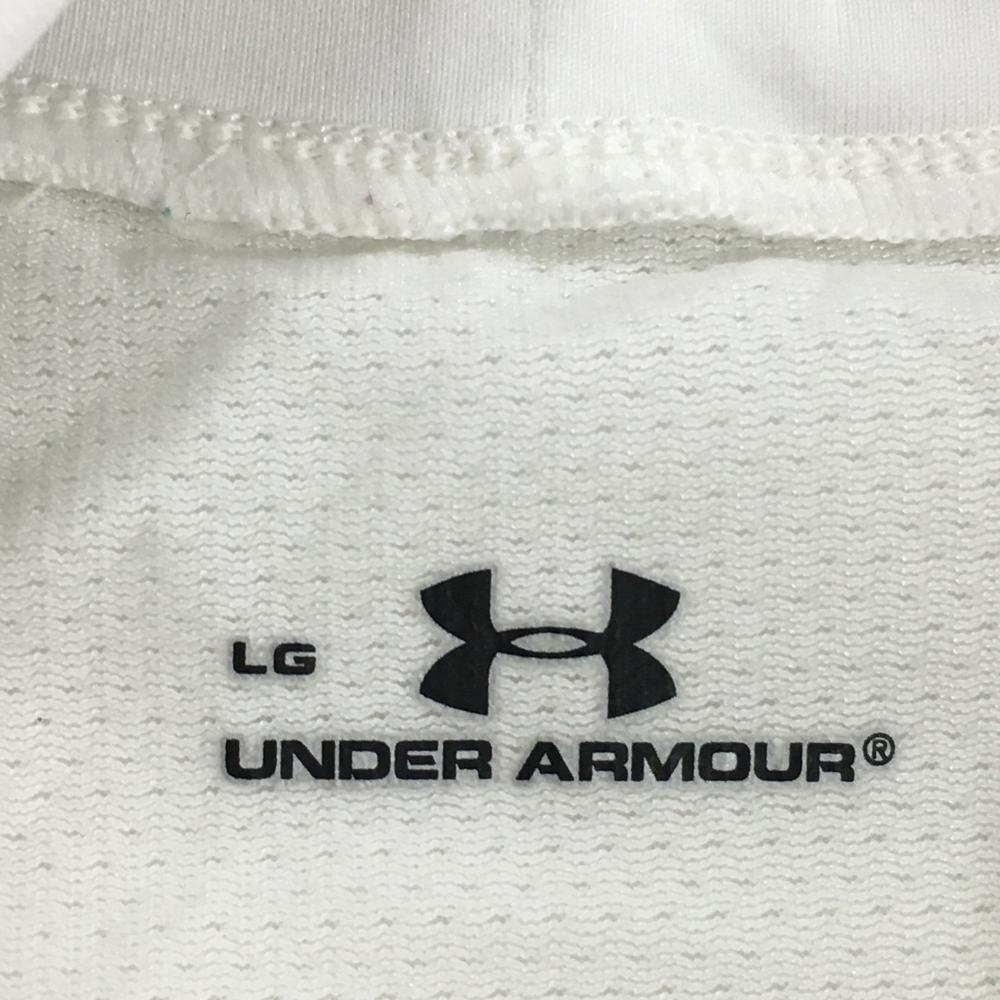【超美品】アンダーアーマー インナーシャツ 白×シルバー ロゴプリント 一部メッシュ レディース LG ゴルフウェア UNDER ARMOURの画像3