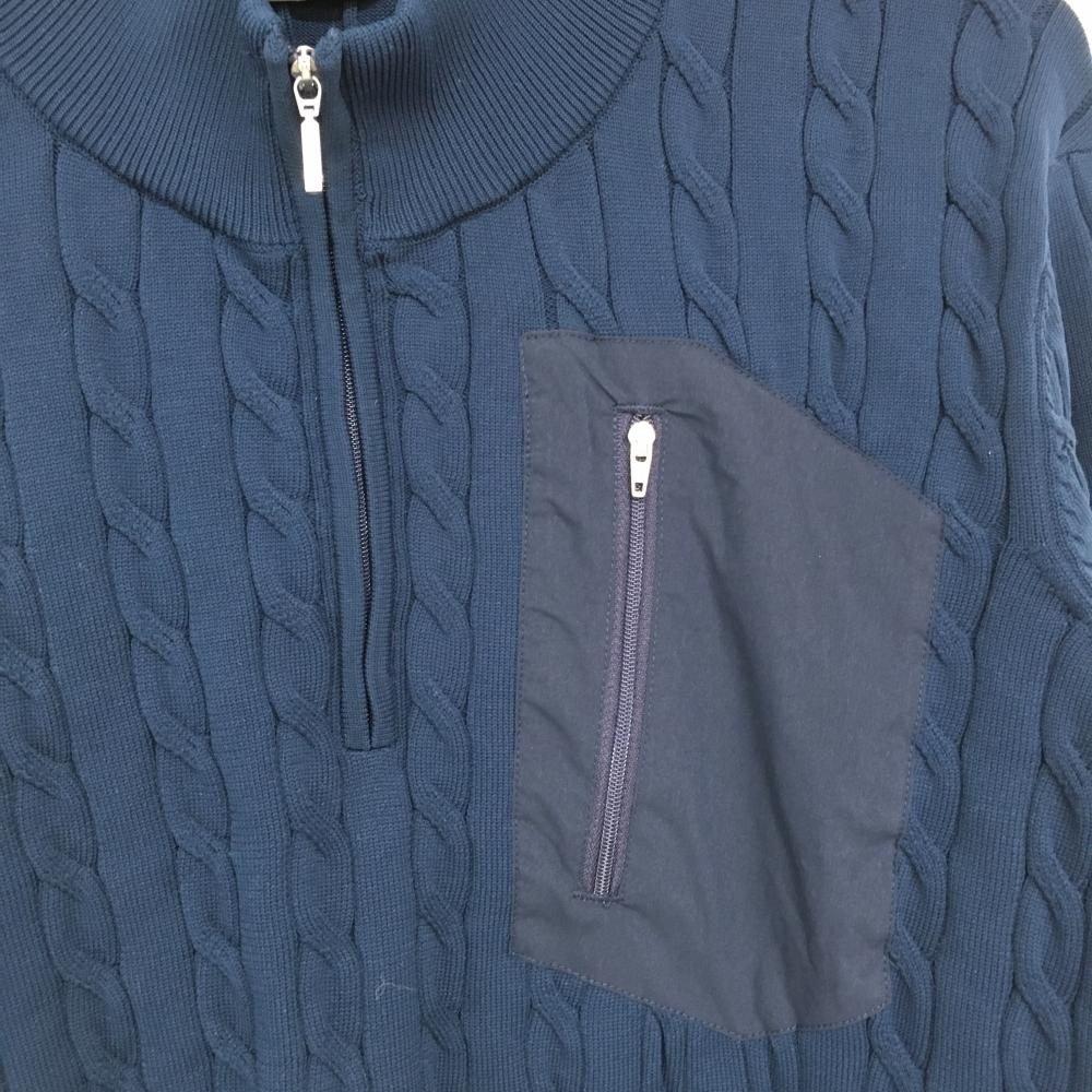 【超美品】イグニオ ハイネックセーター ネイビー ケーブル編み ハーフジップ 胸ポケット付 メンズ XL ゴルフウェア IGNIO_画像3