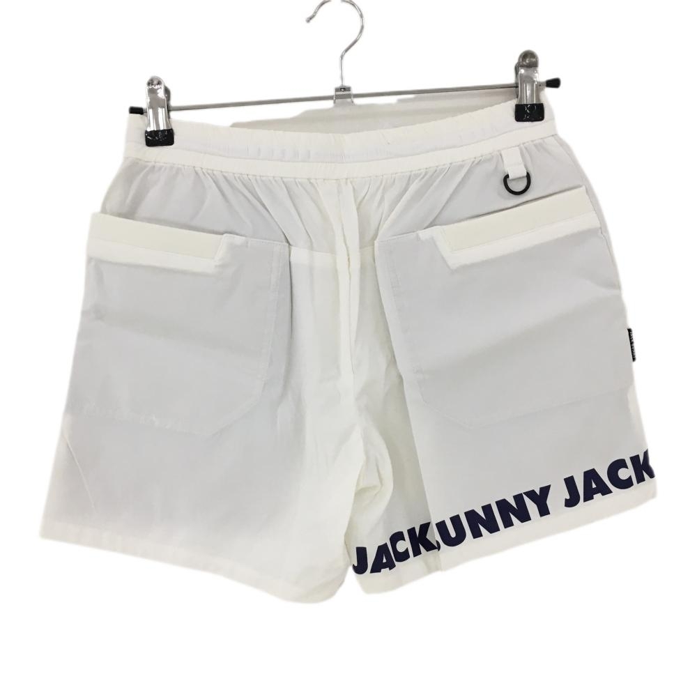 【超美品】ジャックバニー ショートパンツ 白×ネイビー 裾ロゴ ウエストゴム レディース 2(L) ゴルフウェア Jack Bunnyの画像2