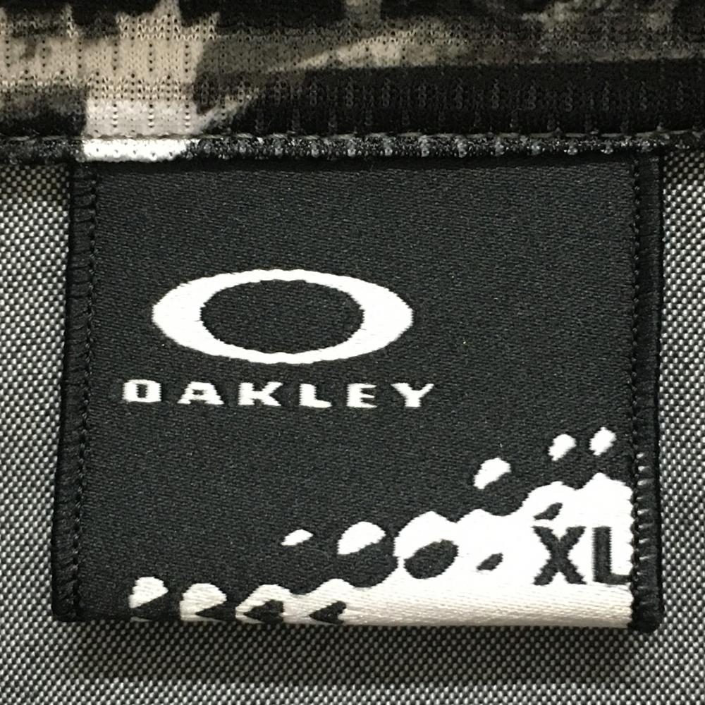 オークリー 半袖シャツ グレー×黒 袖下メッシュ調 ロゴ刺しゅう 胸ポケット 前立て裏柄 メンズ XL ゴルフウェア Oakley_画像5