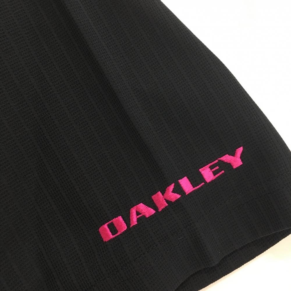 【超美品】オークリー 半袖ハイネックシャツ 黒×ピンク ストライプ織生地 一部メッシュ ハーフジップ メンズ XL ゴルフウェア Oakley_画像4