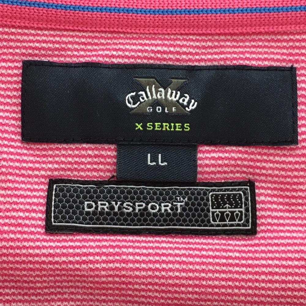 【美品】キャロウェイ 半袖ハイネックシャツ ピンク×白 細ボーダー調 ハーフジップ DRYSPORT メンズ LL ゴルフウェア Callaway_画像4