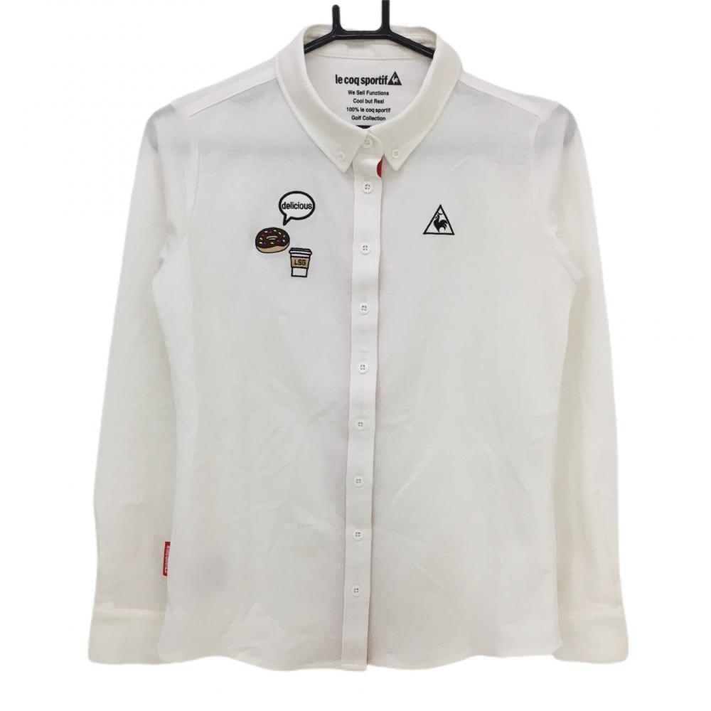 【超美品】ルコック 長袖シャツ 白 ドーナツ ボタンダウン レディース L ゴルフウェア le coq sportif_画像1