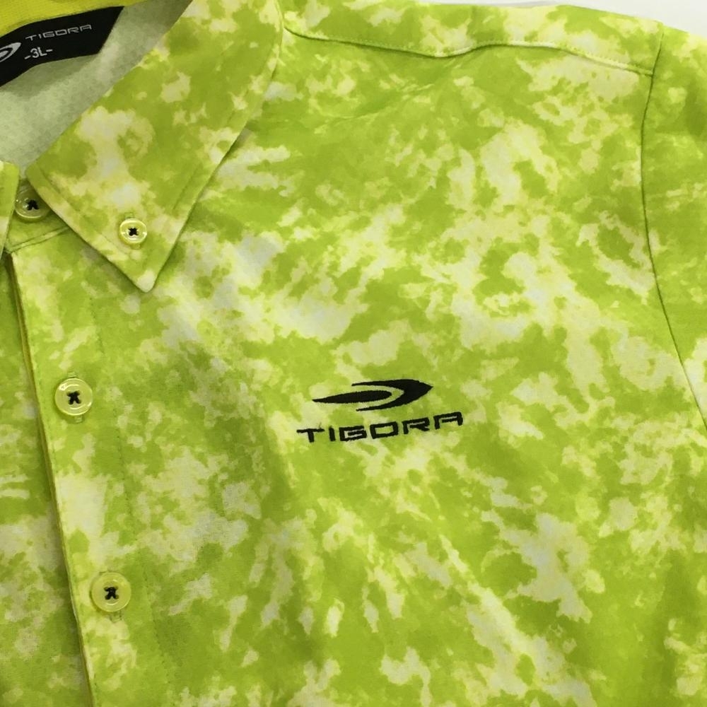 【超美品】ティゴラ 半袖ポロシャツ ライトグリーン×白 総柄 メンズ 3L ゴルフウェア 大きいサイズ TIGORA_画像3