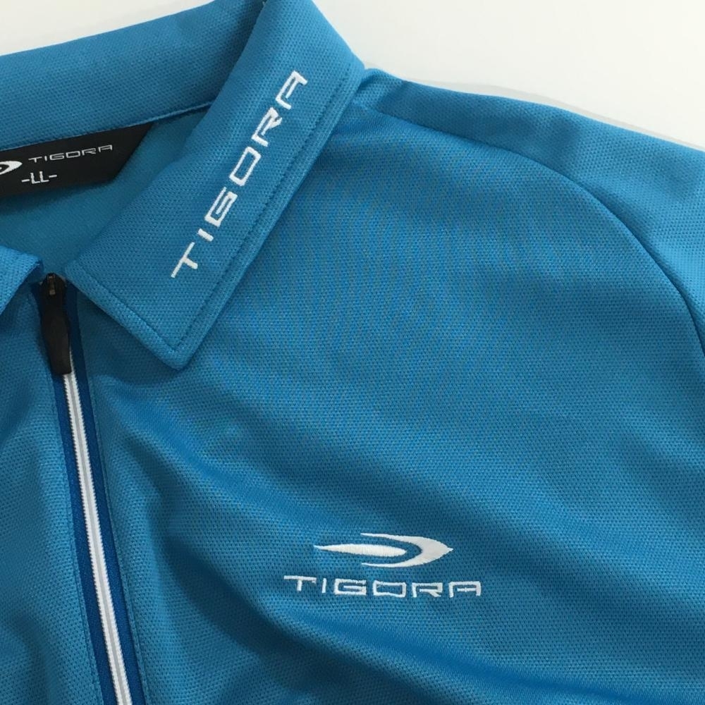【超美品】ティゴラ 半袖ポロシャツ ライトブルー×白 ハーフジップ メンズ LL ゴルフウェア TIGORA_画像3