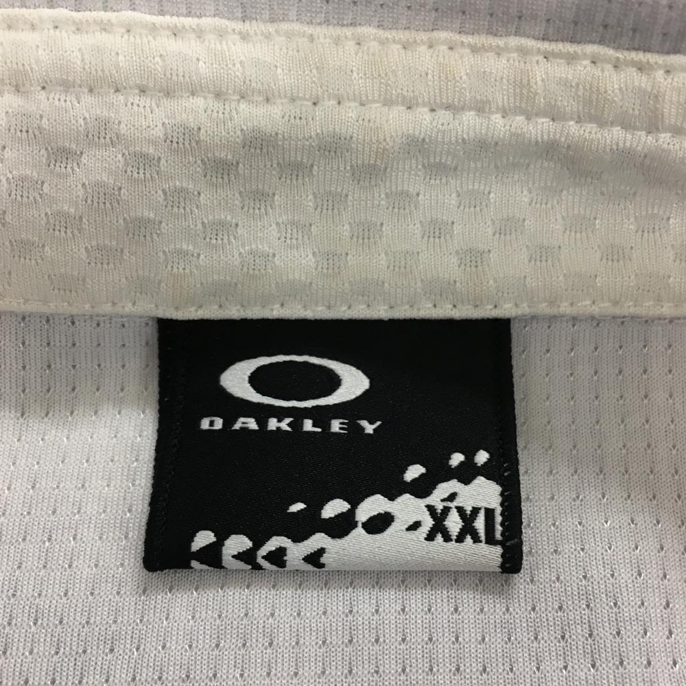 オークリー 半袖ポロシャツ ライトグレー×白 織生地 総柄 ロゴ刺しゅう メンズ XXL ゴルフウェア Oakleyの画像3