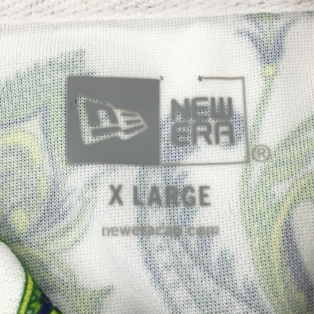 【美品】ニューエラ 半袖ポロシャツ 白×グリーン 総柄 胸元ロゴ メンズ XL ゴルフウェア New Era_画像4