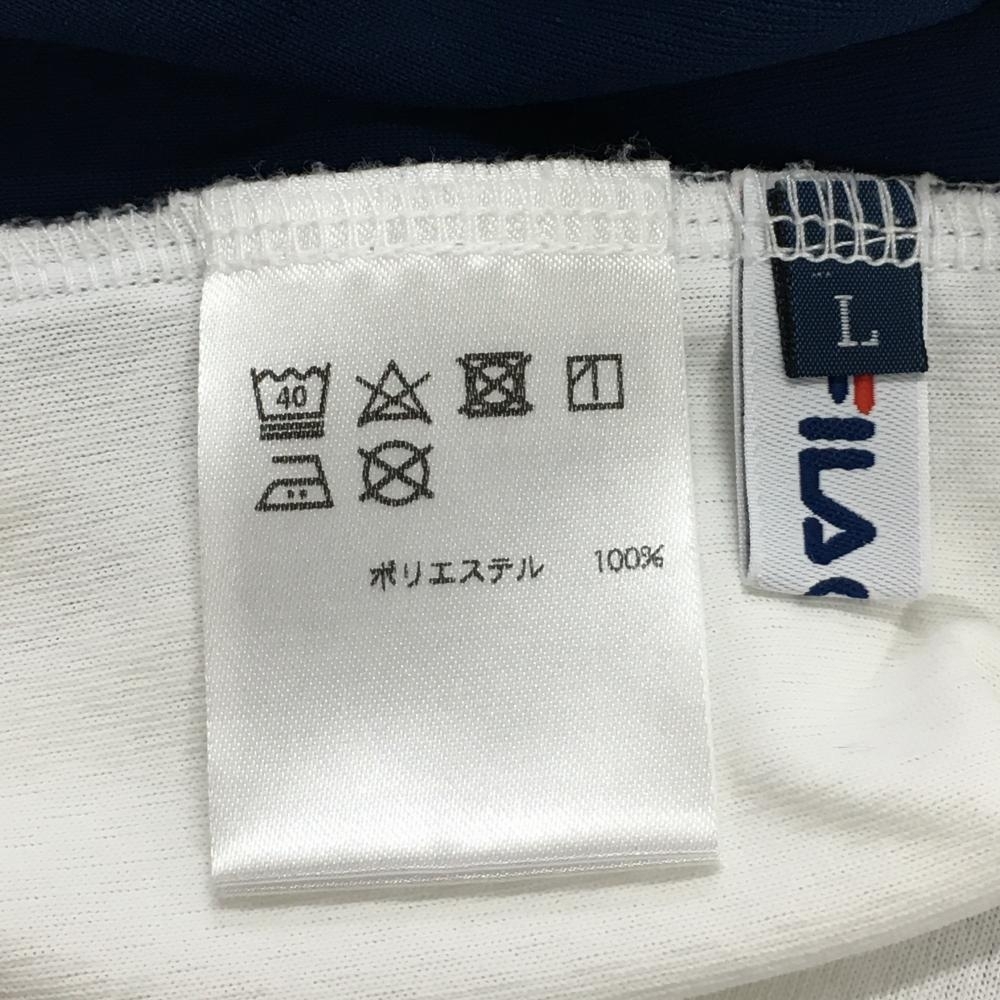 【美品】フィラゴルフ 半袖ハイネックシャツ 白×ネイビー フロントプリント レディース L ゴルフウェア FILA GOLF_画像3