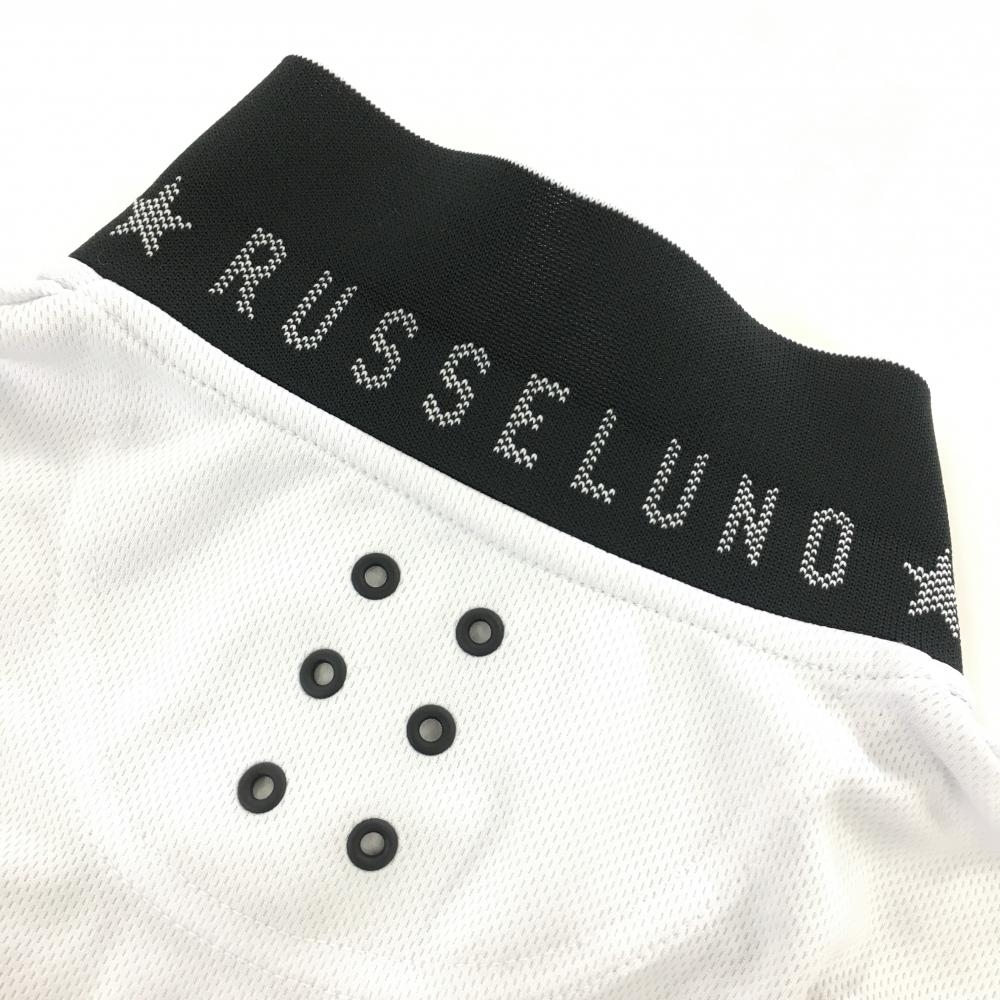 ラッセルノ 半袖ポロシャツ 白×黒 ルチャマスク 襟裏ロゴ 星ワッペン メンズ 5(L) ゴルフウェア RUSSELUNO_画像5