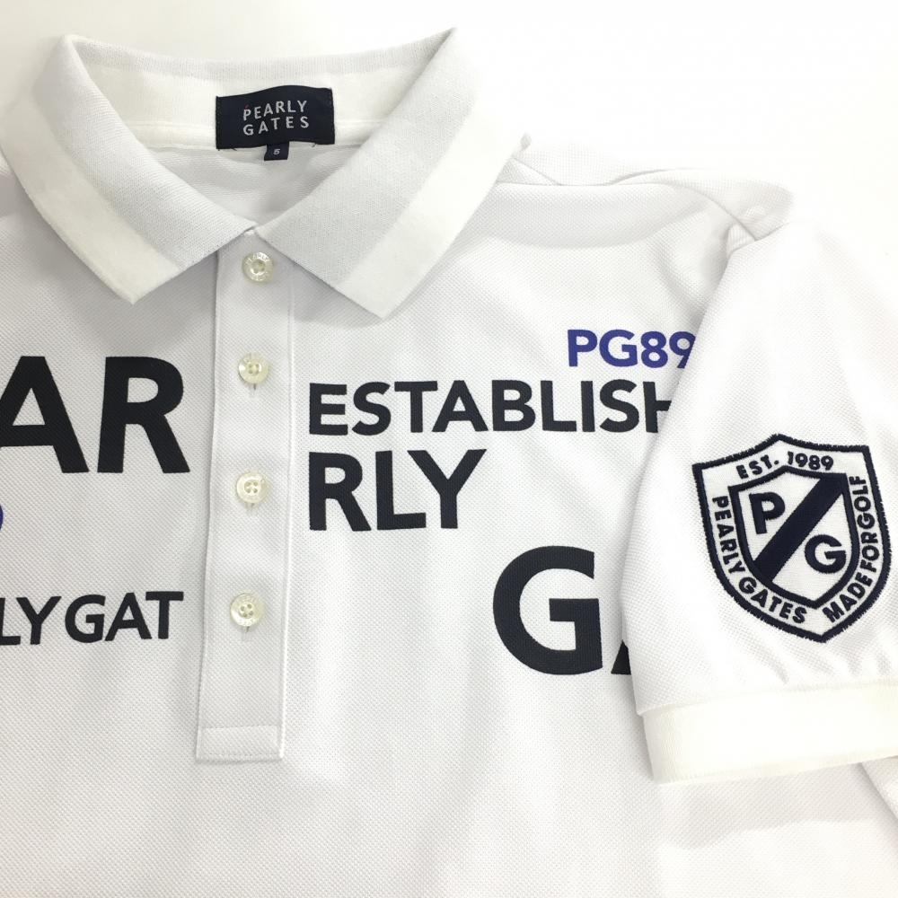 【美品】パーリーゲイツ 半袖ポロシャツ 白×黒 フロントロゴ 襟裏ライン メンズ 5(L) ゴルフウェア 2022年モデル PEARLY GATES_画像3