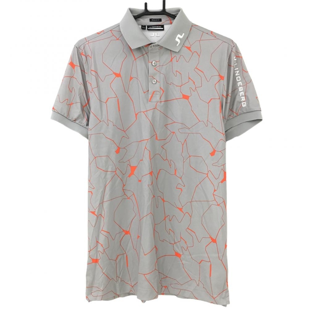 [ очень красивый товар ] J Lindberg рубашка-поло с коротким рукавом серый × orange рукав Logo .... общий рисунок REGULARFIT мужской S Golf одежда J.LINDEBERG