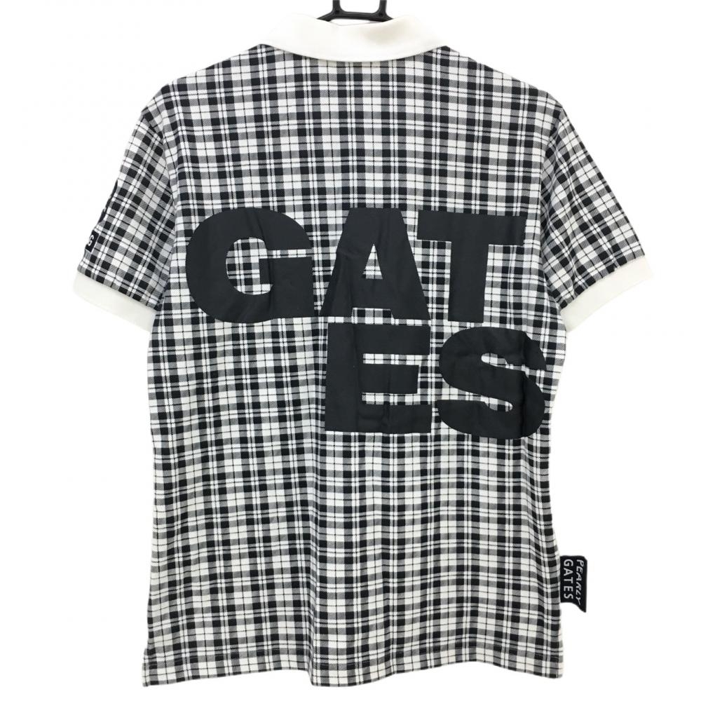 【美品】パーリーゲイツ 半袖ポロシャツ 白×黒 チェック ビッグロゴ メンズ 4(M) ゴルフウェア PEARLY GATESの画像2