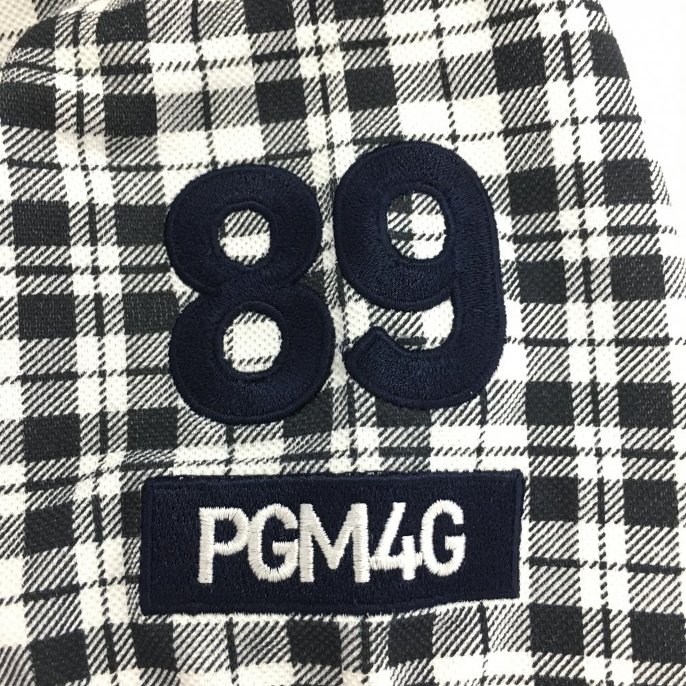 【美品】パーリーゲイツ 半袖ポロシャツ 白×黒 チェック ビッグロゴ メンズ 4(M) ゴルフウェア PEARLY GATESの画像3