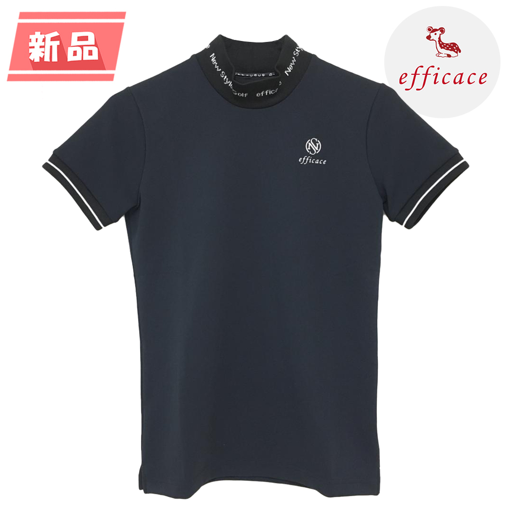 【新品】エフィカスブラン 半袖ハイネックシャツ 黒×白 ネックリブ レディース M ゴルフウェア efficace_画像1