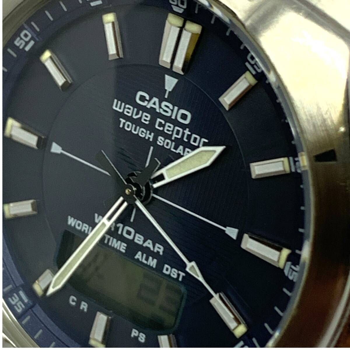 ■稼働品・美品 CASIO カシオ WAVECEPTOR ウェーブセプター WVA-620 電波ソーラー 腕時計 純正SSベルト 箱/取説/余りコマ付の画像3