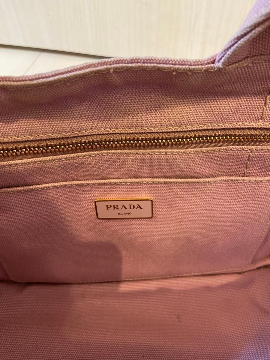 PRADA カナパ　ハンドバッグ　ピンク　三角ロゴ　プレート　ゴールド