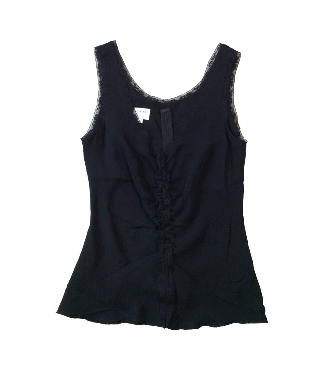 ARMANI COLLEZIONI Armani ko let's .o-ni tank top no sleeve tops race frill black black lady's 38 postage 250 jpy 