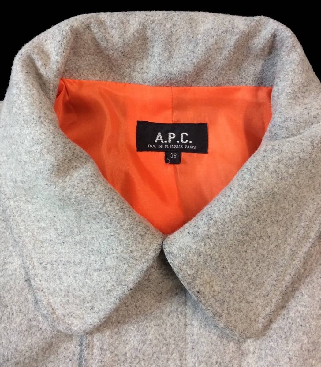 A.P.C. アーペーセー FRANCE製 ウール コート ジャケット ステンカラー ライトグレー系 38 メンズ レディース ユニセックス (ma)_画像3