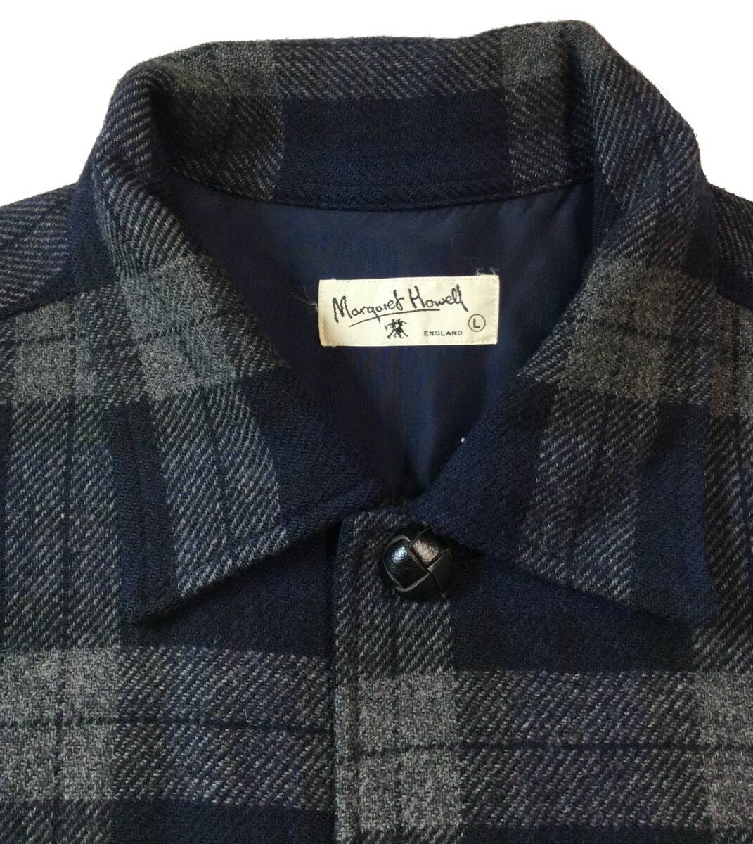 MARGARET HOWELL Margaret Howell wool shirt shirt jacket check ... button navy / gray series men's L