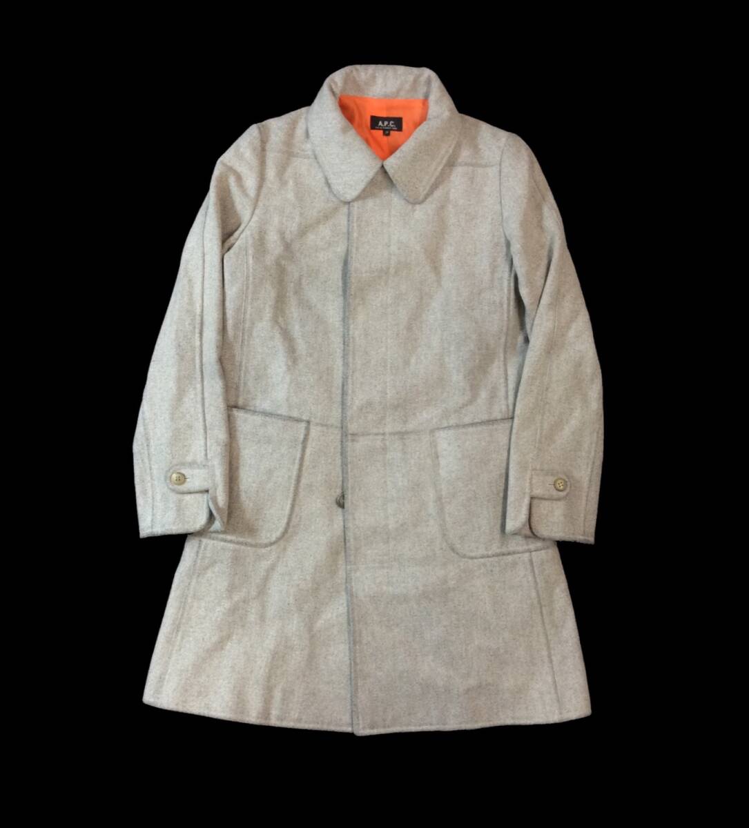 A.P.C. アーペーセー FRANCE製 ウール コート ジャケット ステンカラー ライトグレー系 38 メンズ レディース ユニセックス (ma)_画像1