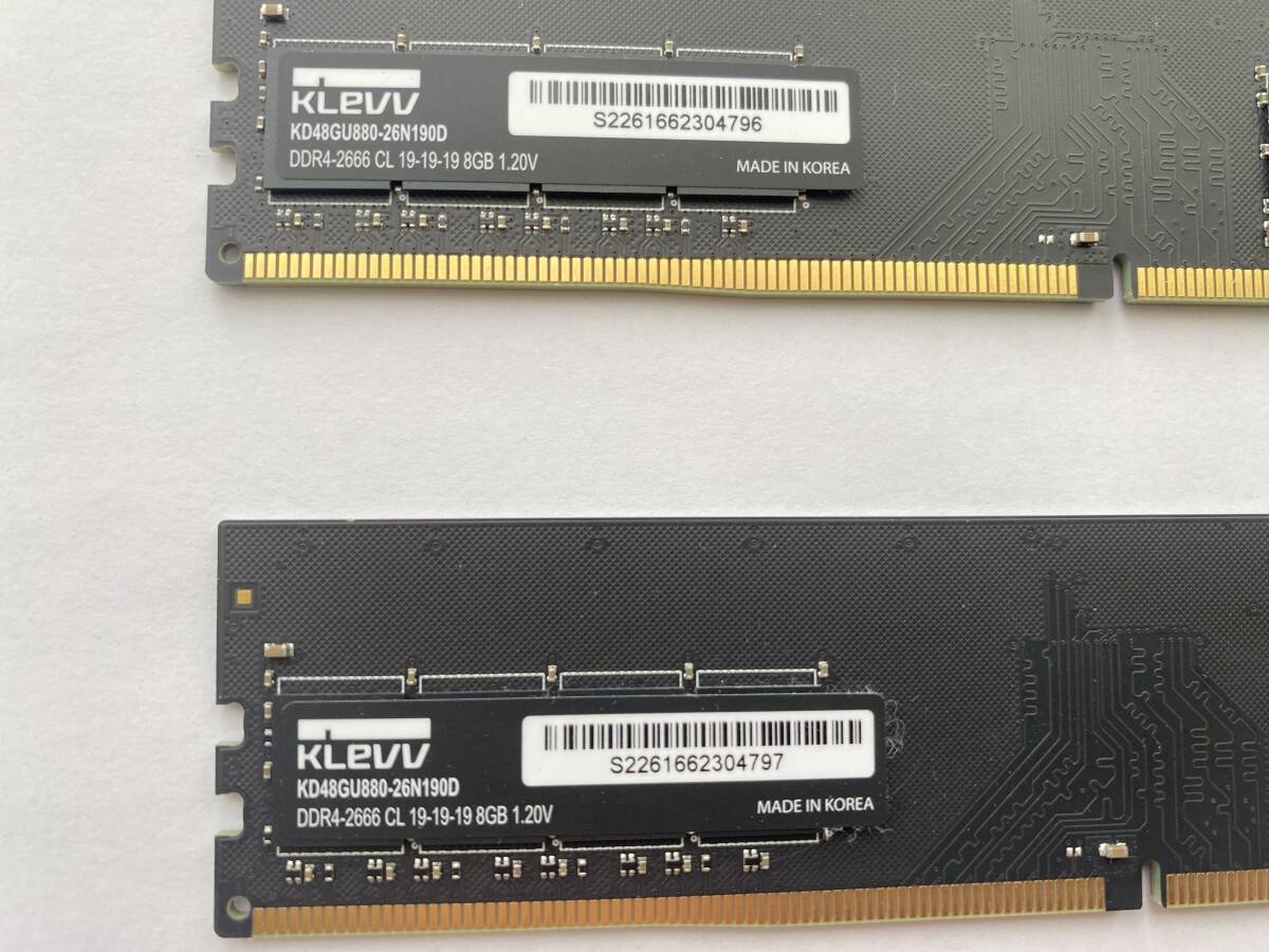 KLEVV DDR4-2666 8GBx2 2枚セット合計16GB 普通のデスクトップパソコン用メモリ（ノート、サーバ用ではありません）memtest86で確認済_画像3