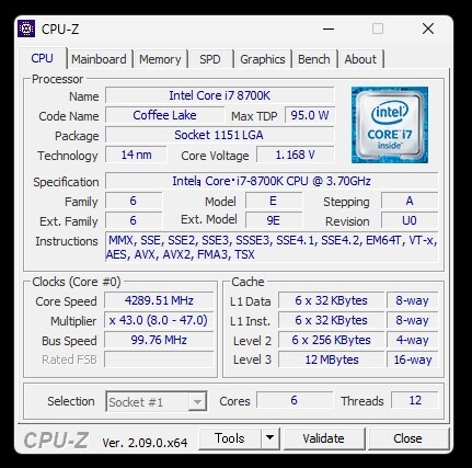 CPU Intel Core i7 8700K インテル BIOS,CPU-Z,CPU診断ツール、Cineベンチで確認済み です。の画像5