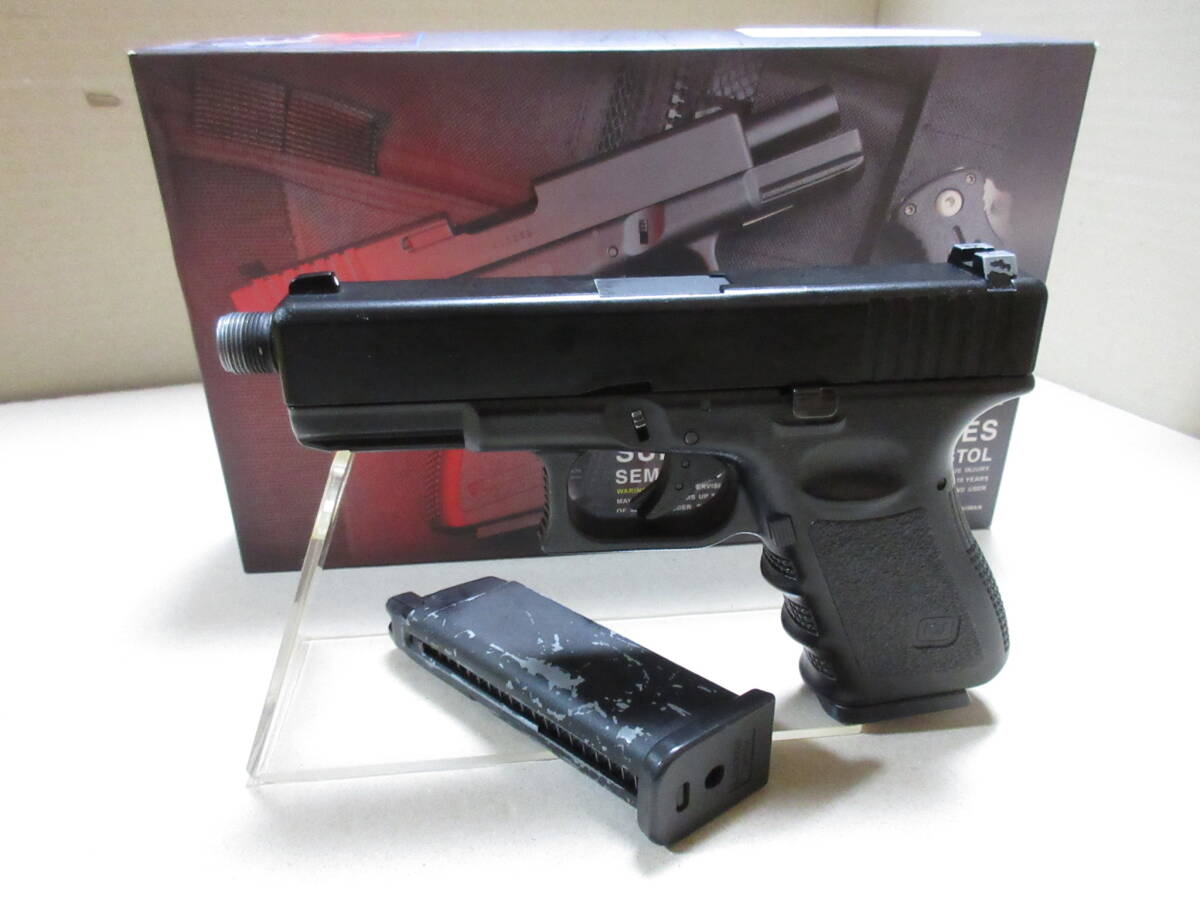 KJワークス GLOCK19 グロック19 樹脂スライド JP Ver(ブラック)中古品 カスタムアウターバレル スペアマガジン 元箱 取説付き ガス漏れなしの画像1