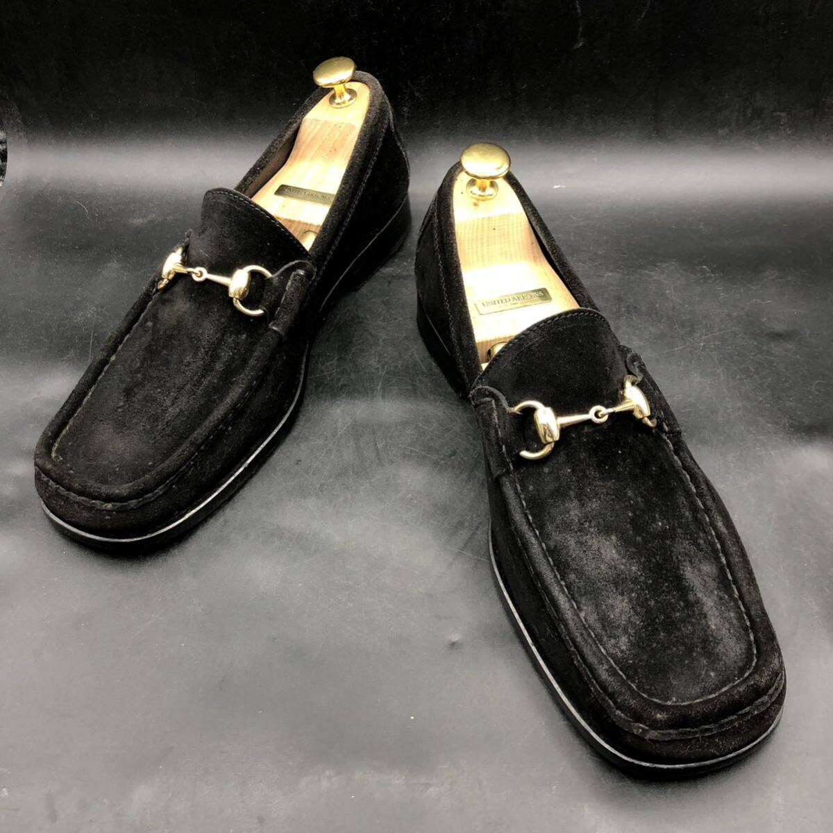 M2605 GUCCI Gucci шланг bit Loafer Gold металлические принадлежности мужской 41.5 E 26.5cm соответствует черный чёрный туфли без застежки Loafer замша кожа 
