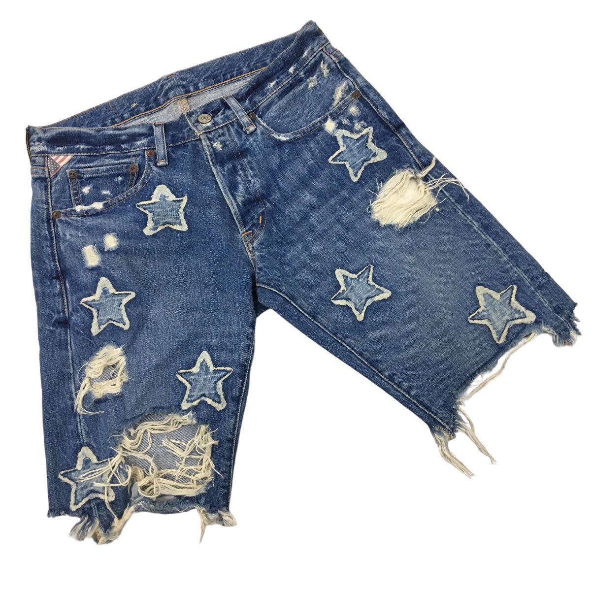 C341 Denim & Supply Ralph Lauren デニム ジーンズ Gパン 短パン ショートパンツ ハーフパンツ ボトムス 半ズボン メンズ 30 青 星柄_画像1