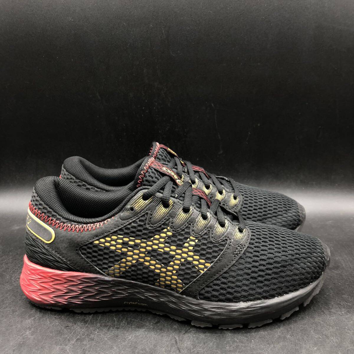 M2699 美品 asics アシックス Road Hawk FF 2 ランニングシューズ スニーカー メンズ US6.5/25.5cm ブラック ゴールド 1011A590-001の画像5