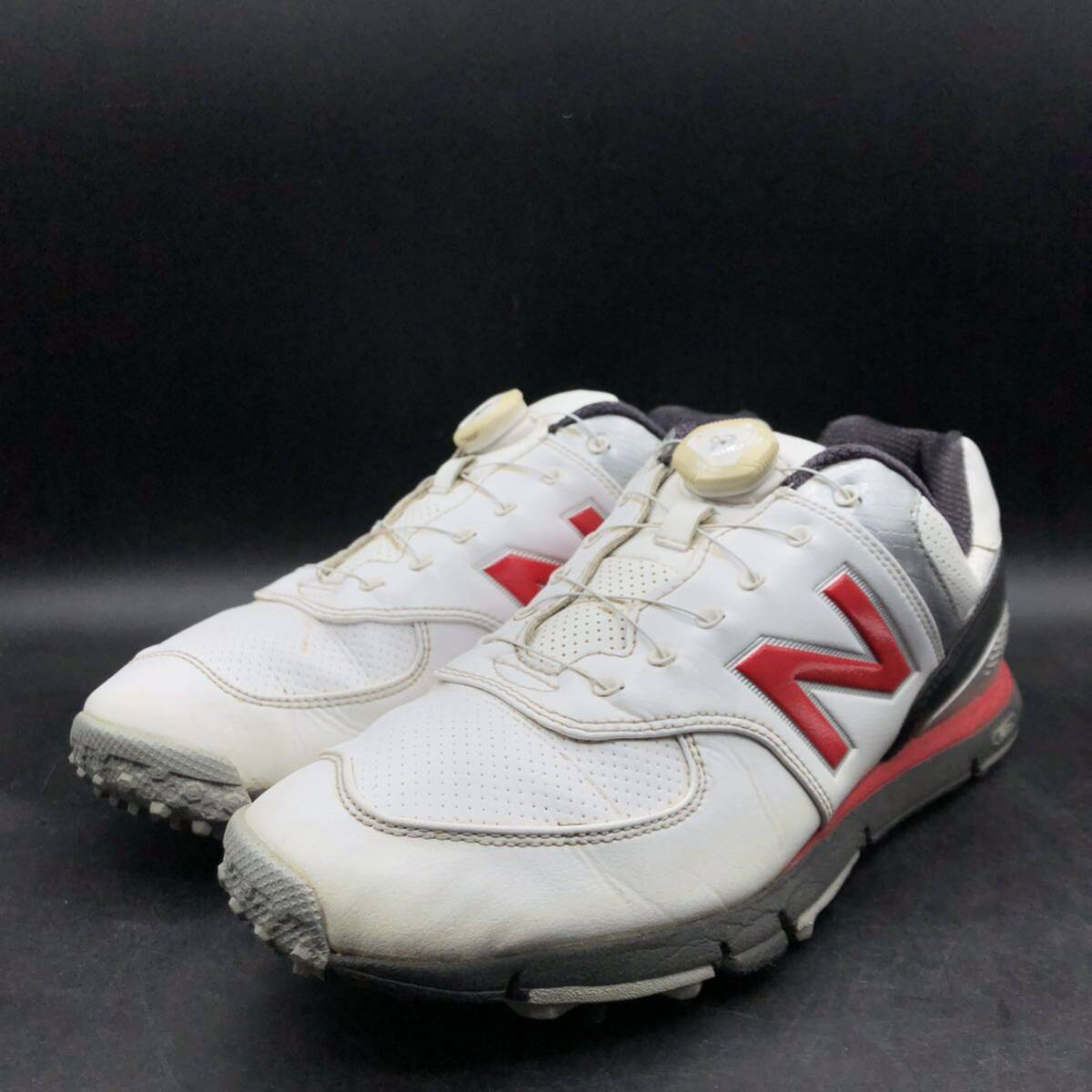 M2719 NEW BALANCE ニューバランス 574 ゴルフシューズ スパイクシューズ BOA ボア メンズ US9.5/27.5cm ホワイト レッド_画像1