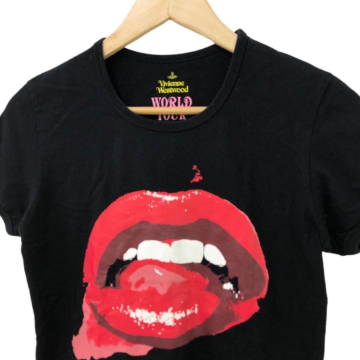 m514-73 Vivienne Westwood WORLD TOUR Vivienne Westwood world Tour ограничение короткий рукав футболка tops чёрный красный "губа" рисунок M сделано в Японии 