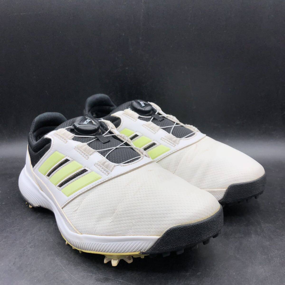 M2756 adidas アディダス Traxion Lite BOA 2.0 ゴルフシューズ スパイクシューズ メンズ US7.5/25.0cm ホワイト ネオンイエロー ボア_画像2