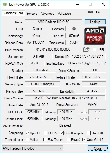 AMD ATI RADEON HD 6450 512MB PCI-E 即決! 45_088の画像3