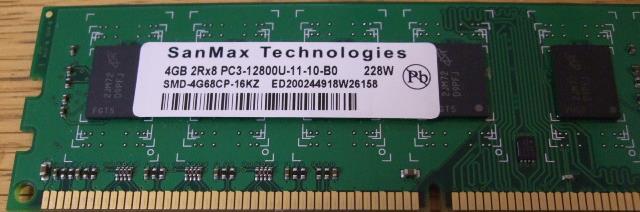 SANMAX PC3-12800 DDR3-1600 4GB 1枚 即決! 46_024の画像3