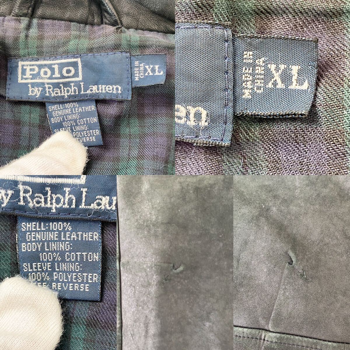 超希少!!XLサイズ!!ポロラルフローレン POLO RALPH LAUREN シングル ライダース ジャケット 革ジャン ブラック チェック 本革 ビンテージ