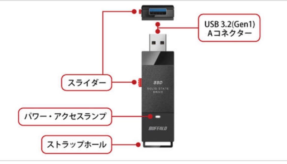 バッファロー★ポータブルSSD★500GB★持ち運びに便利なスティック型コンパクトサイズ★SSD-PUT500U3-BKC 