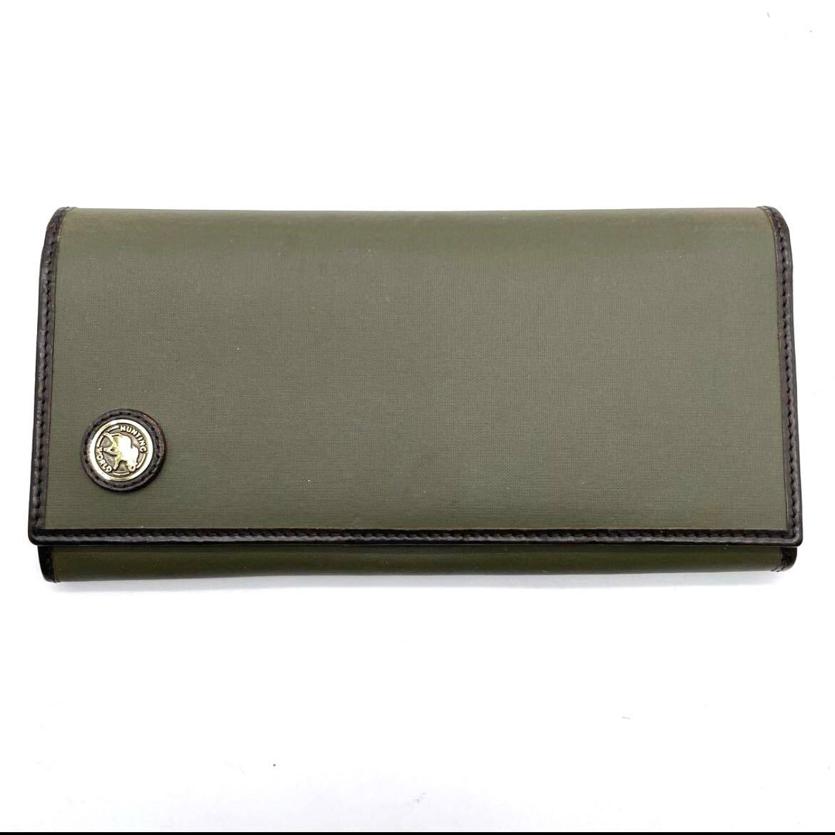 2518小5 ハンティングワールド 長財布 バチュー レザー メンズ ロゴ金具 wallet お札入れ 小銭入れ カード入れ hunting world ○グリーン系_画像2