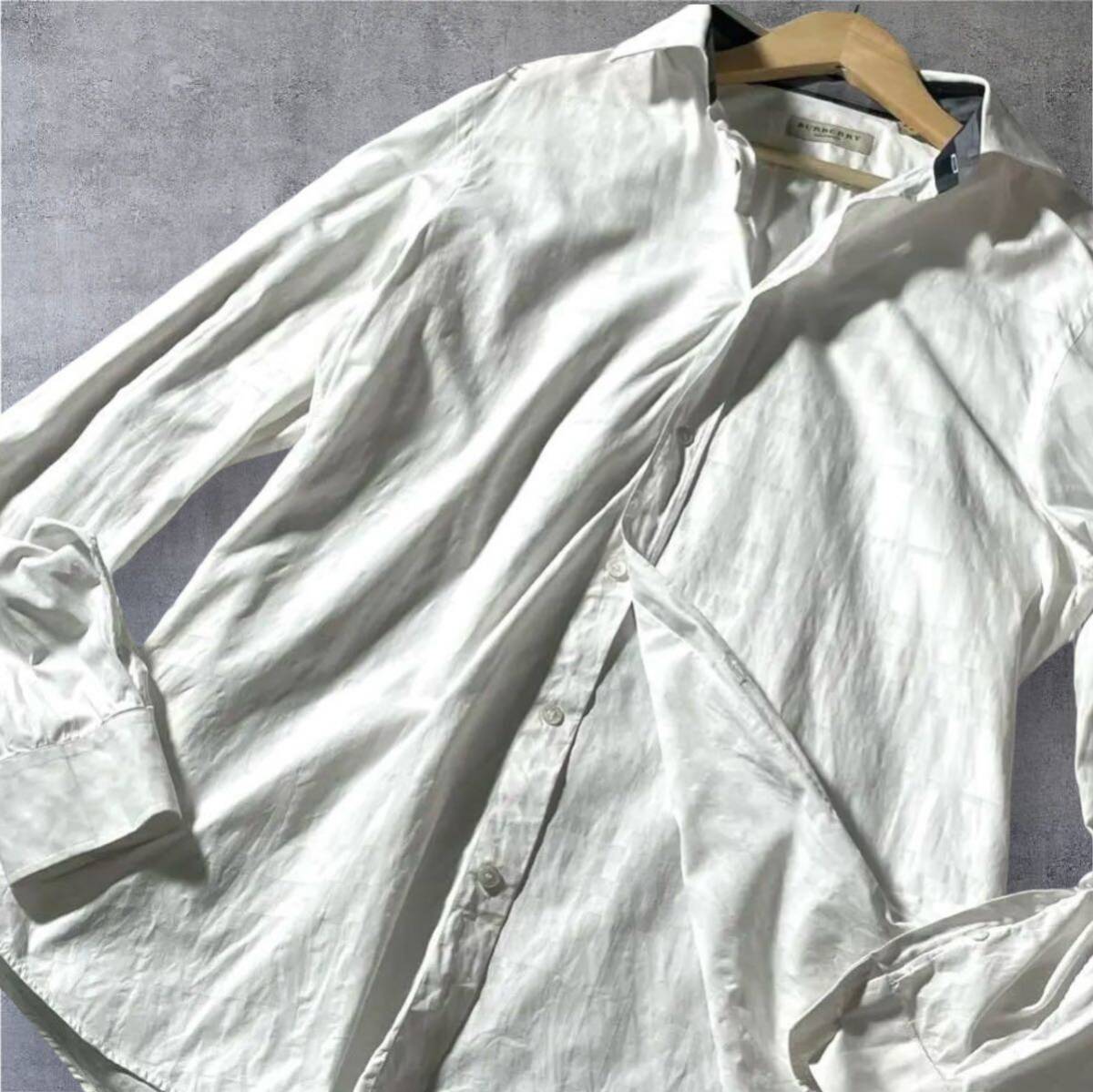 1734I メガチェック バーバリーロンドン メンズ カッターシャツ 長袖シャツ 大きいサイズ XL相当 Burberry ビジネス 通勤 ○ホワイト系の画像1