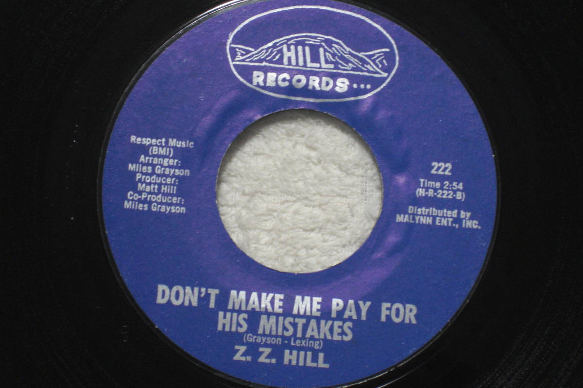 USシングル盤45’ Z.Z. Hill : Think People / Don't Make Me Pay For His Mistakes　(Hill Records 222) B　_画像2