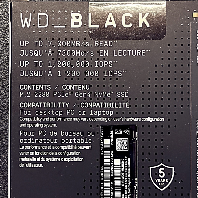 【新品・未使用】WD SSD SN850X 4TB WDS400T2X0Eの画像3