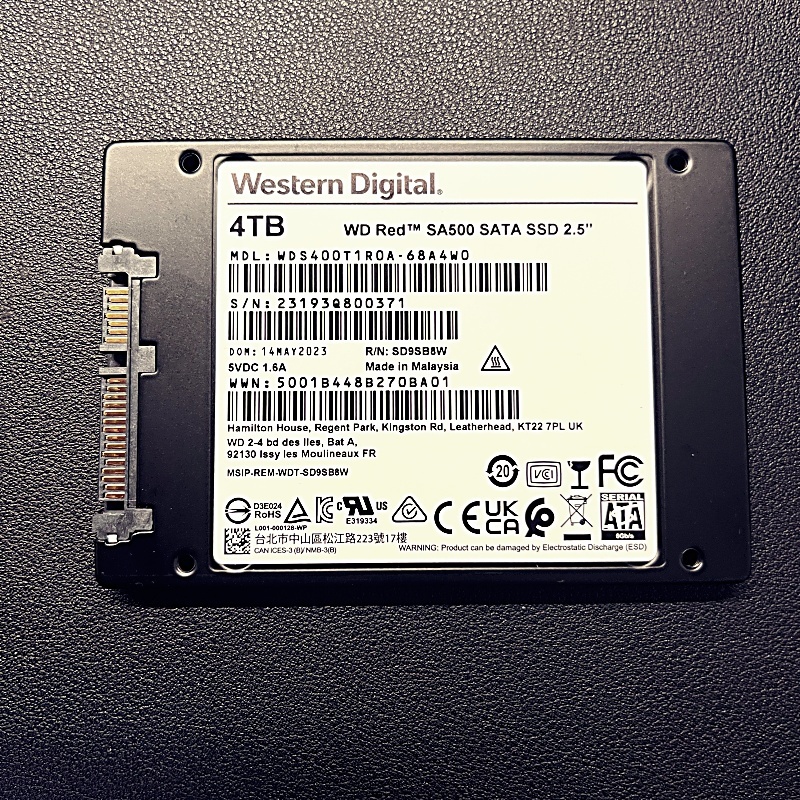 【中古】Western Digital WD Red SA500 SATA SSD 4TB WDS400T1R0A (使用時間4228h)の画像2