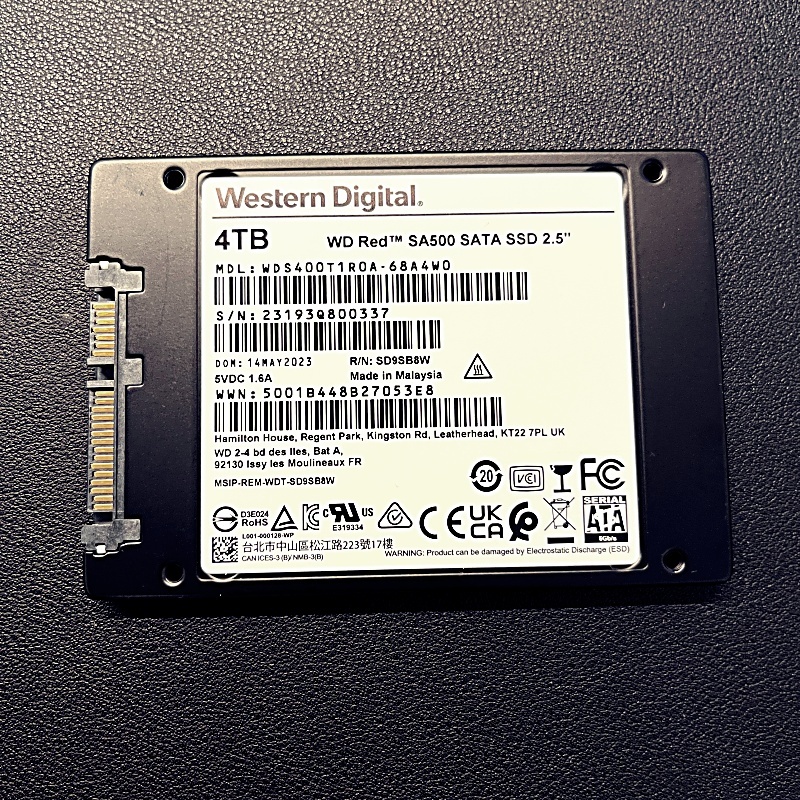 【中古】Western Digital WD Red SA500 SATA SSD 4TB WDS400T1R0A (使用時間4232h)の画像2