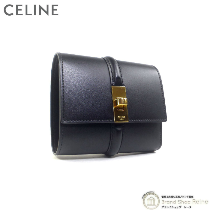 セリーヌ （CELINE） スモールウォレット 16 セーズ コンパクト 三つ折り 財布 10F52 ブラック（美品）中古_画像1