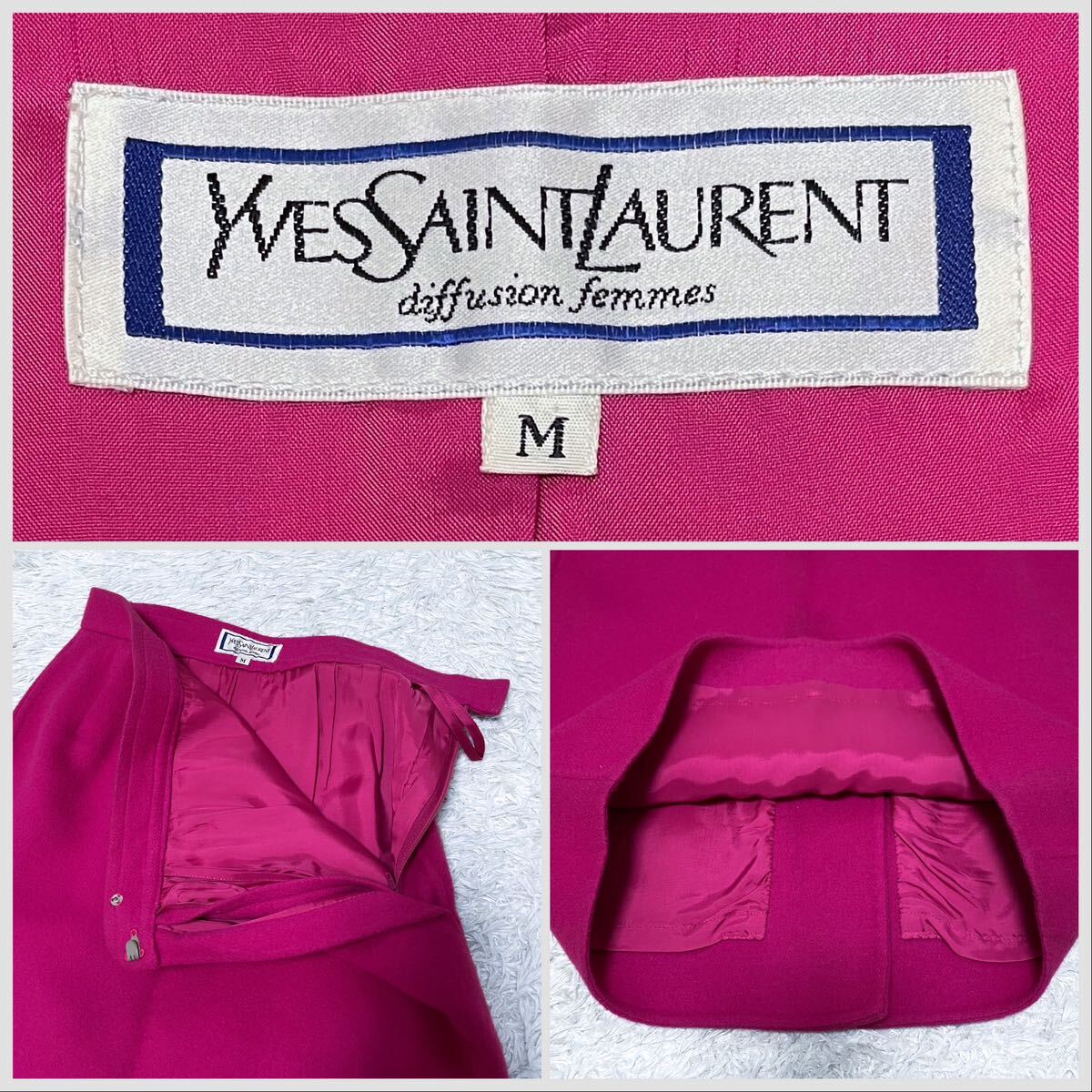 希少！レア！Yves Saint Laurent イヴサンローラン ビッグカラー フリル ジャケット スカート スーツ セットアップ M ピンク ヴィンテージの画像9