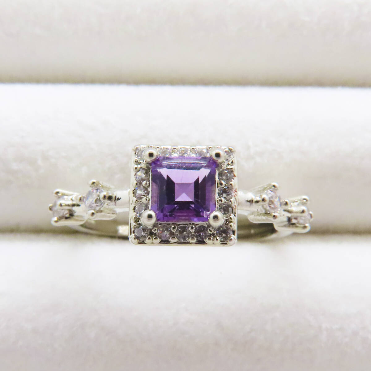 新品　アメジスト　スクエアカット　紫水晶　指輪　リング　925　ダイヤモンド　シルバー　天然石　宝石　ヴィンテージ