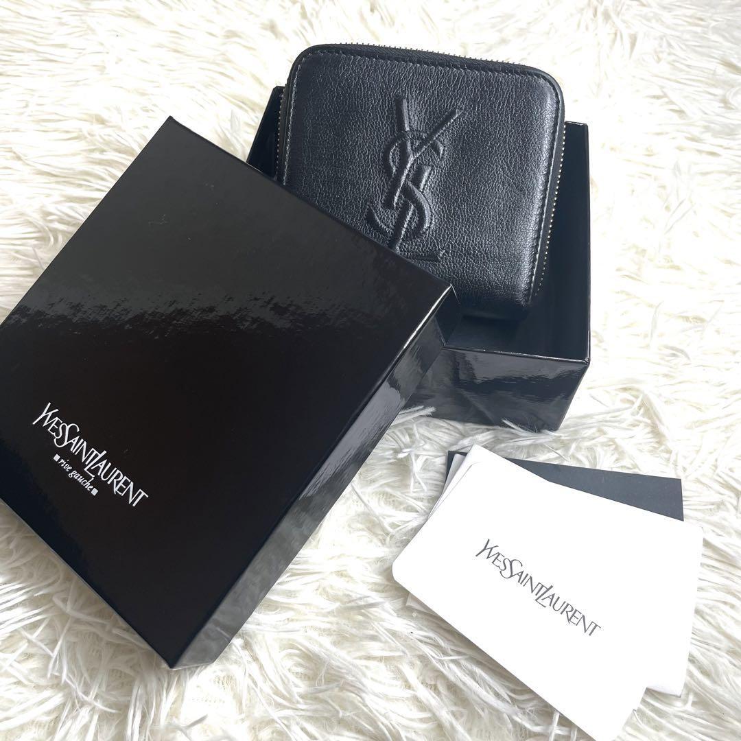 付属品完備 / YSL YVES SAINT LAURENT リヴゴーシュカサンドラジッピーウォレット 二つ折り財布 ステッチ レザー ブラック 352906_画像2